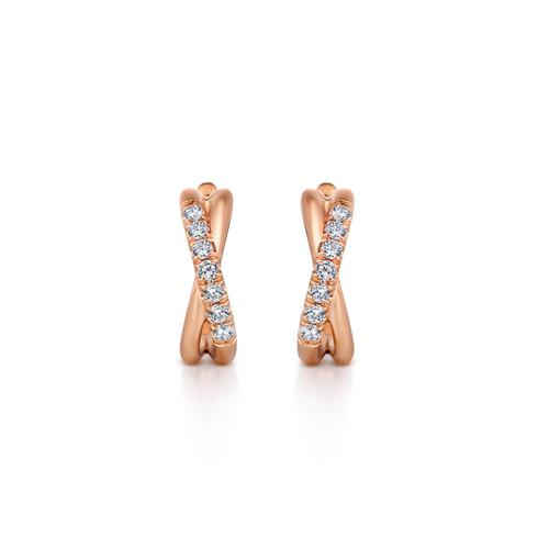 14K Rose Gold Twisted 15mm Diamond Huggies