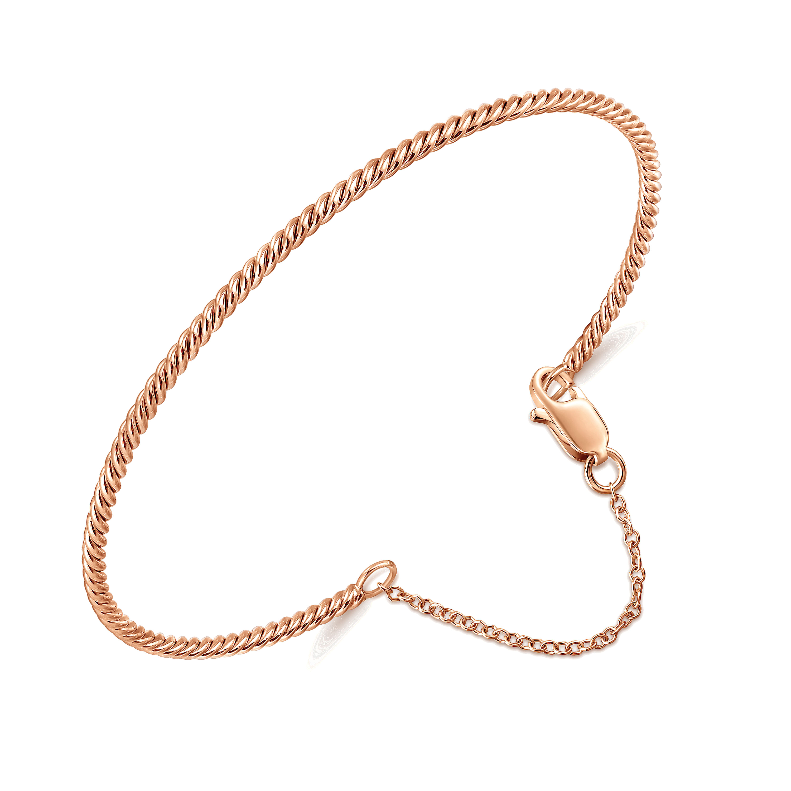 14K Rose Gold Twisted Bangle with Chain Drop