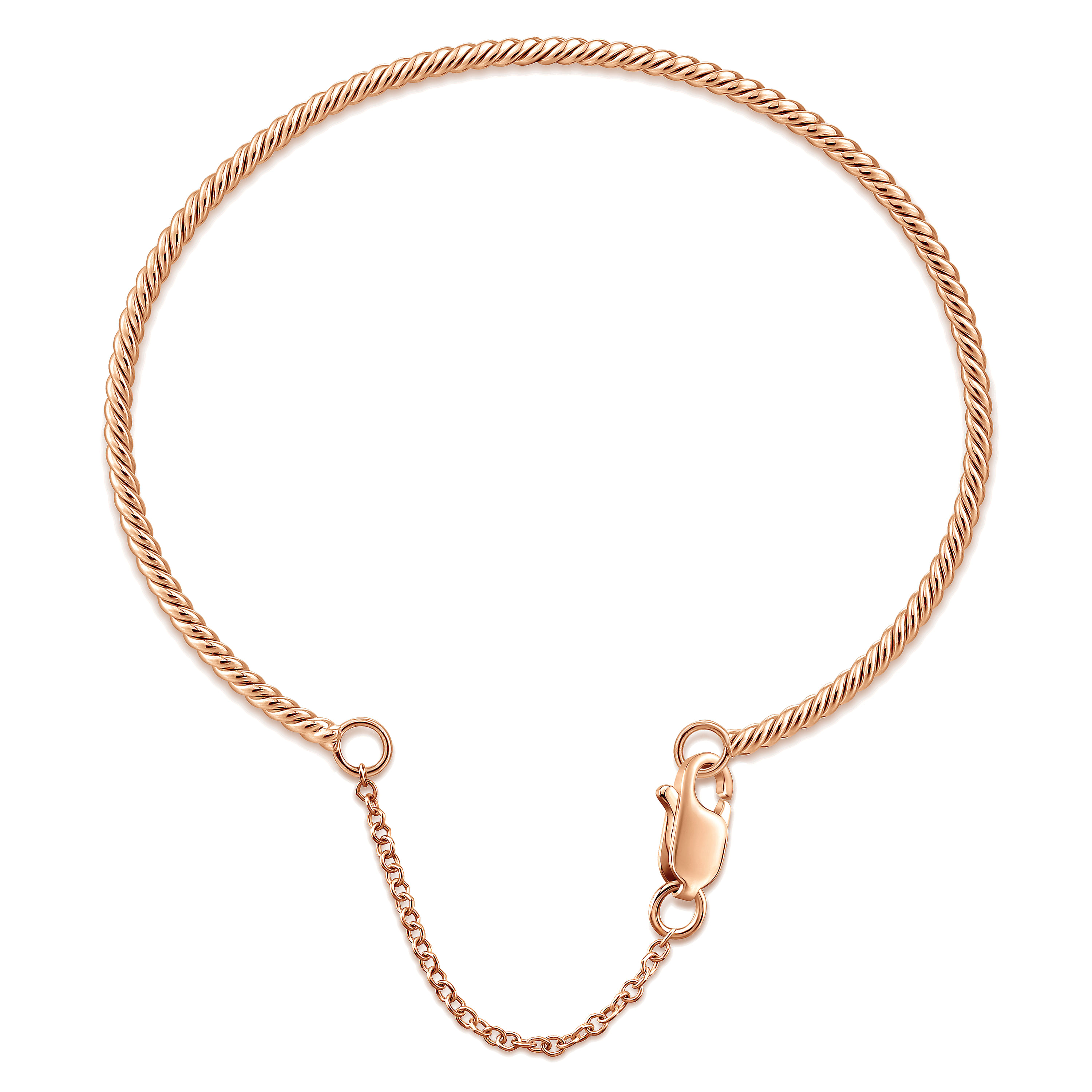 14K Rose Gold Twisted Bangle with Chain Drop