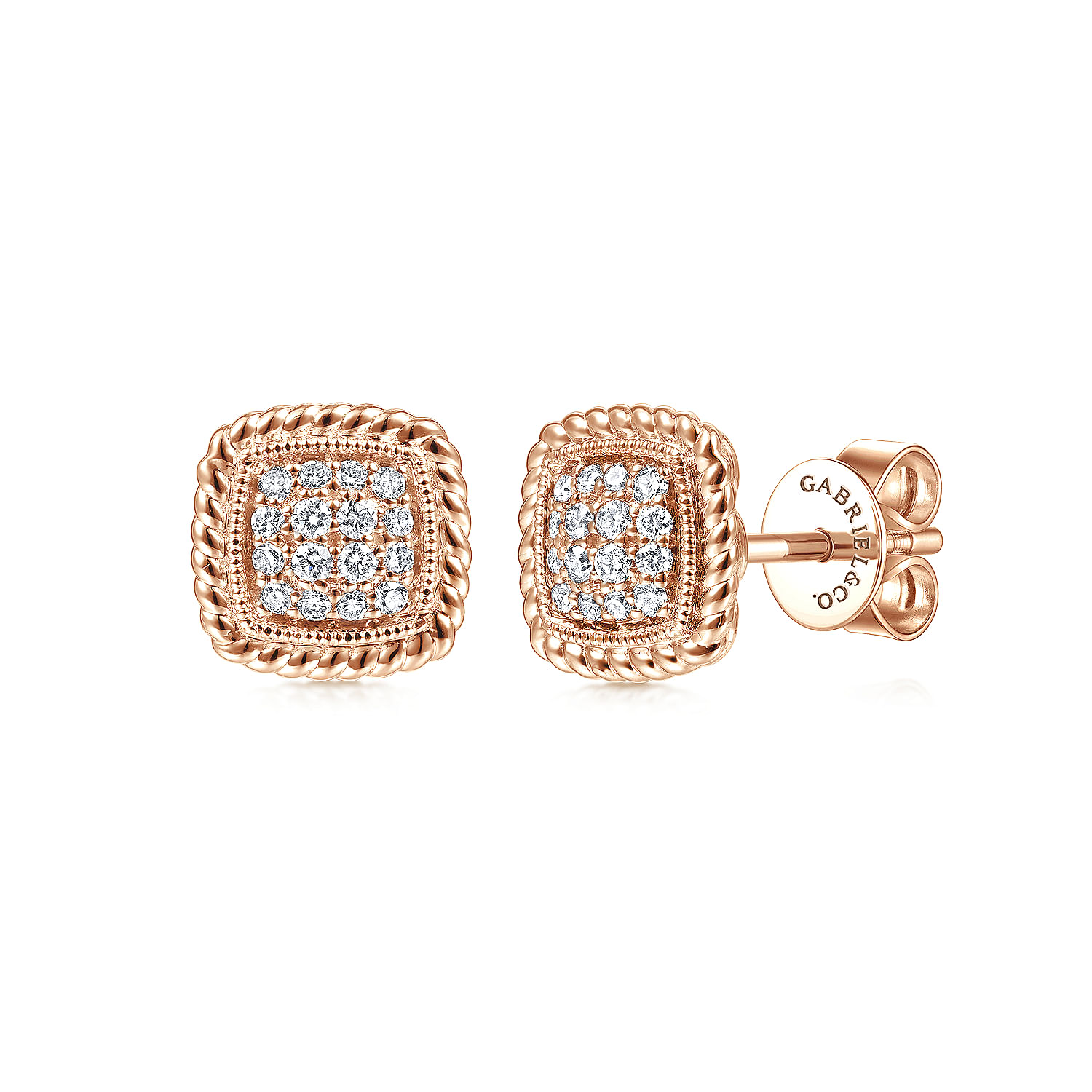 14K Rose Gold Twisted Cluster Diamond Stud Earrings