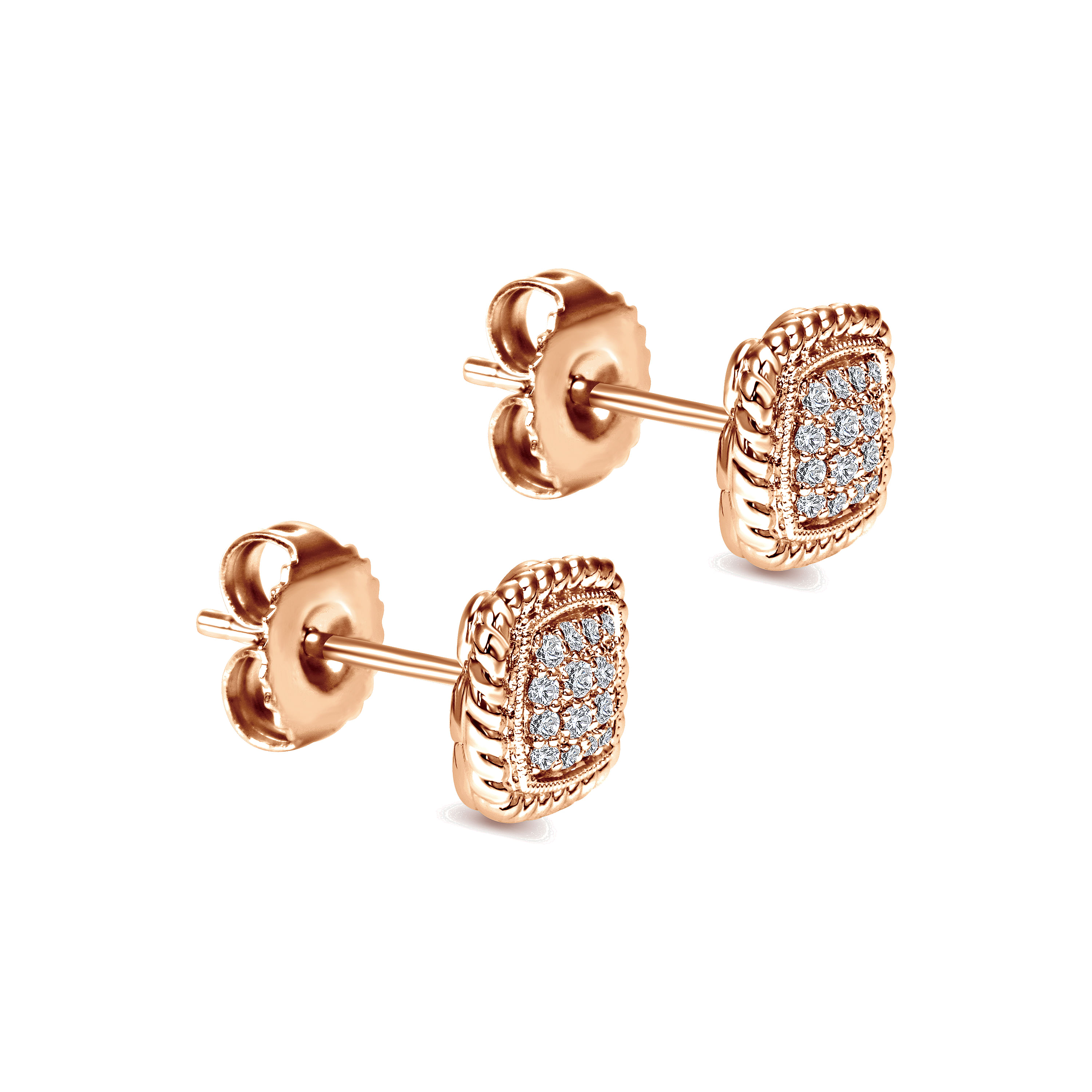 14K Rose Gold Twisted Cluster Diamond Stud Earrings