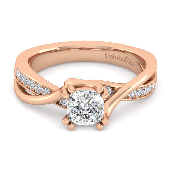 Gabriel - 14K Rose Gold Twisted Cushion Cut Diamond Engagement Ring