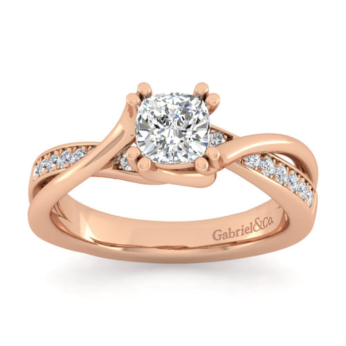 14K Rose Gold Twisted Cushion Cut Diamond Engagement Ring
