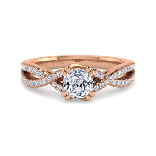 14K Rose Gold Twisted Cushion Cut Diamond Engagement Ring
