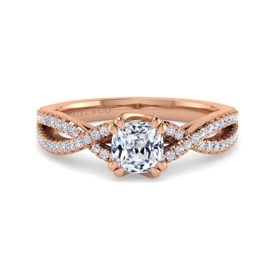 Gabriel - 14K Rose Gold Twisted Cushion Cut Diamond Engagement Ring