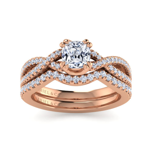 14K Rose Gold Twisted Cushion Cut Diamond Engagement Ring