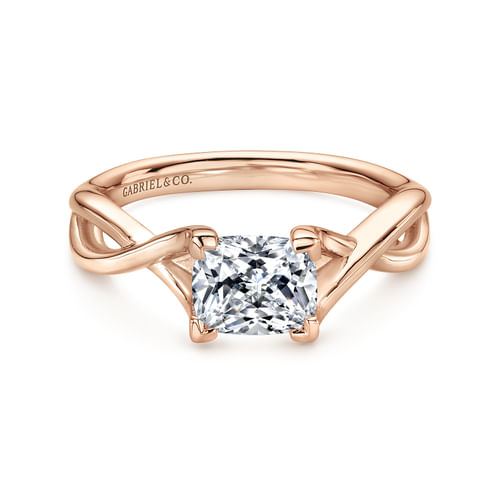 14K Rose Gold Twisted Cushion Cut Diamond Engagement Ring