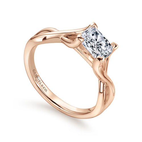 14K Rose Gold Twisted Cushion Cut Diamond Engagement Ring