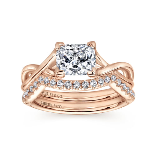 14K Rose Gold Twisted Cushion Cut Diamond Engagement Ring