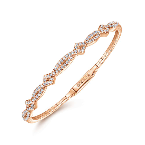 14K Rose Gold Twisted Diamond Bangle