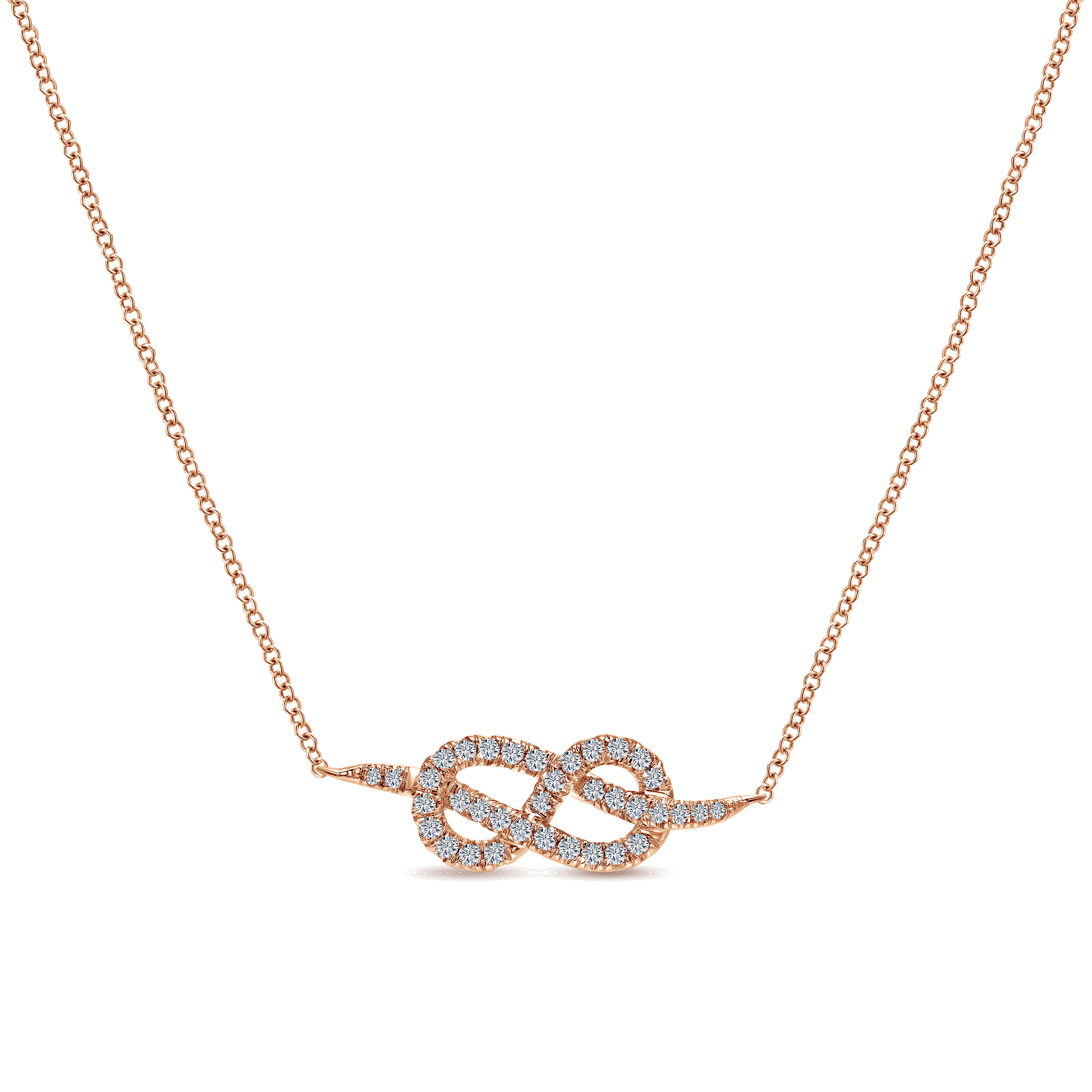 14K Rose Gold Twisted Diamond Love Knot Pretzel Necklace