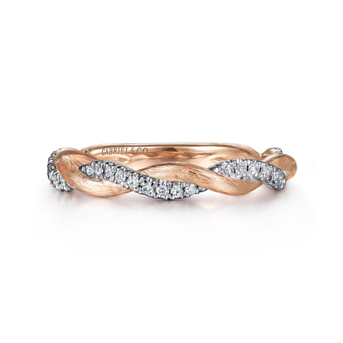 14K Rose Gold Twisted Diamond Stackable Ring