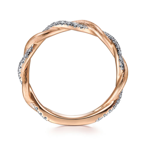 14K Rose Gold Twisted Diamond Stackable Ring