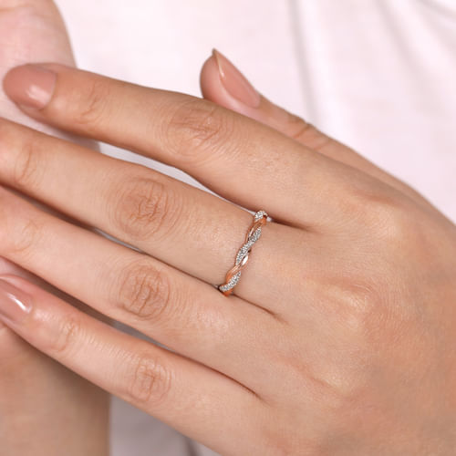 14K Rose Gold Twisted Diamond Stackable Ring