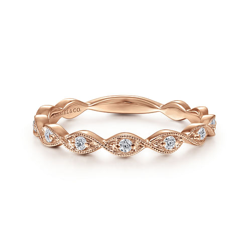 14K Rose Gold Twisted Diamond Stackable Ring