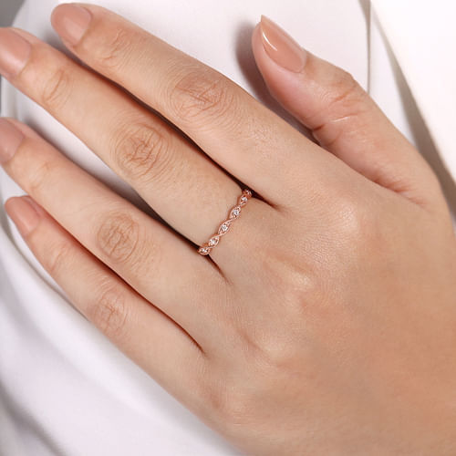 14K Rose Gold Twisted Diamond Stackable Ring