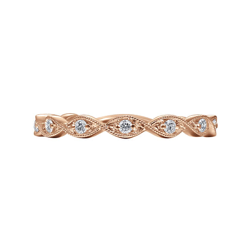 14K Rose Gold Twisted Diamond Stackable Ring