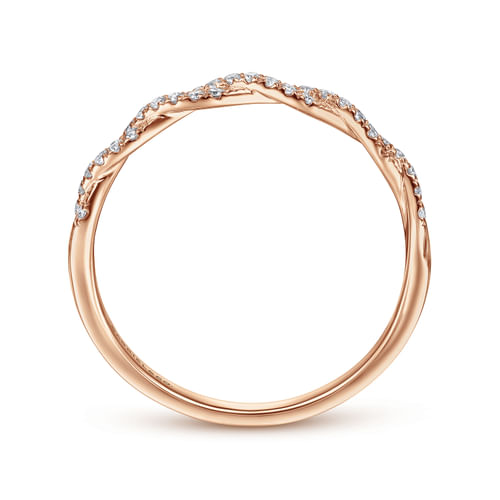 14K Rose Gold Twisted Diamond Stackable Ring