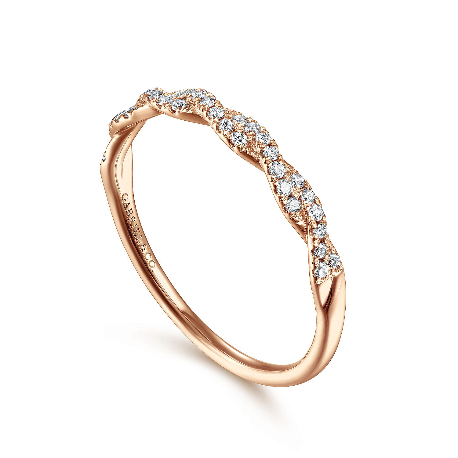 14K Rose Gold Twisted Diamond Stackable Ring