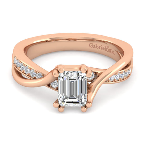 Gabriel - 14K Rose Gold Twisted Emerald Cut Diamond Engagement Ring