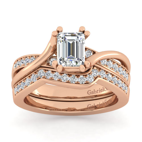 14K Rose Gold Twisted Emerald Cut Diamond Engagement Ring