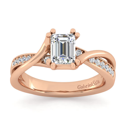 14K Rose Gold Twisted Emerald Cut Diamond Engagement Ring