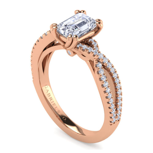 14K Rose Gold Twisted Emerald Cut Diamond Engagement Ring