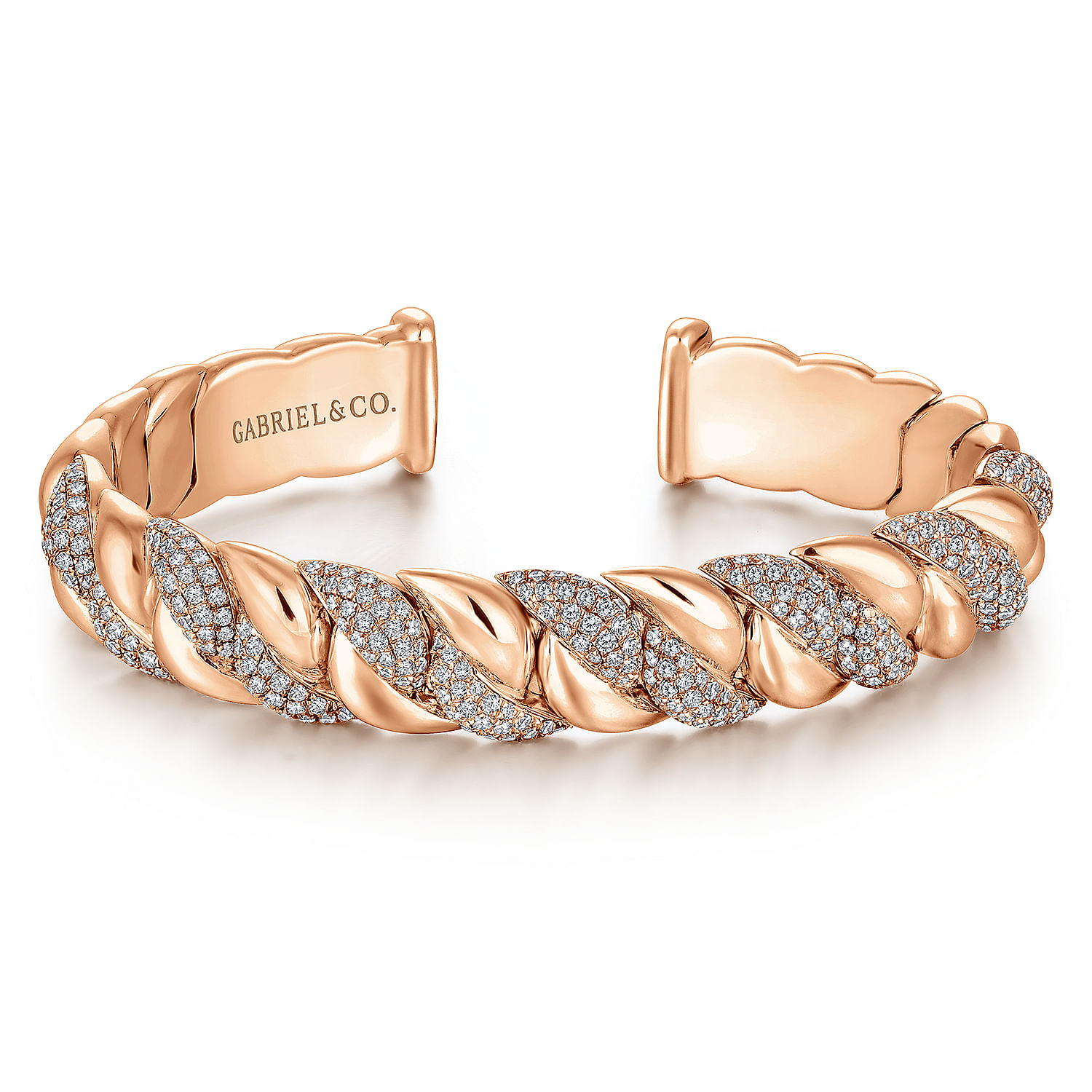 14K Rose Gold Twisted Link Diamond Pavé Cuff Bracelet