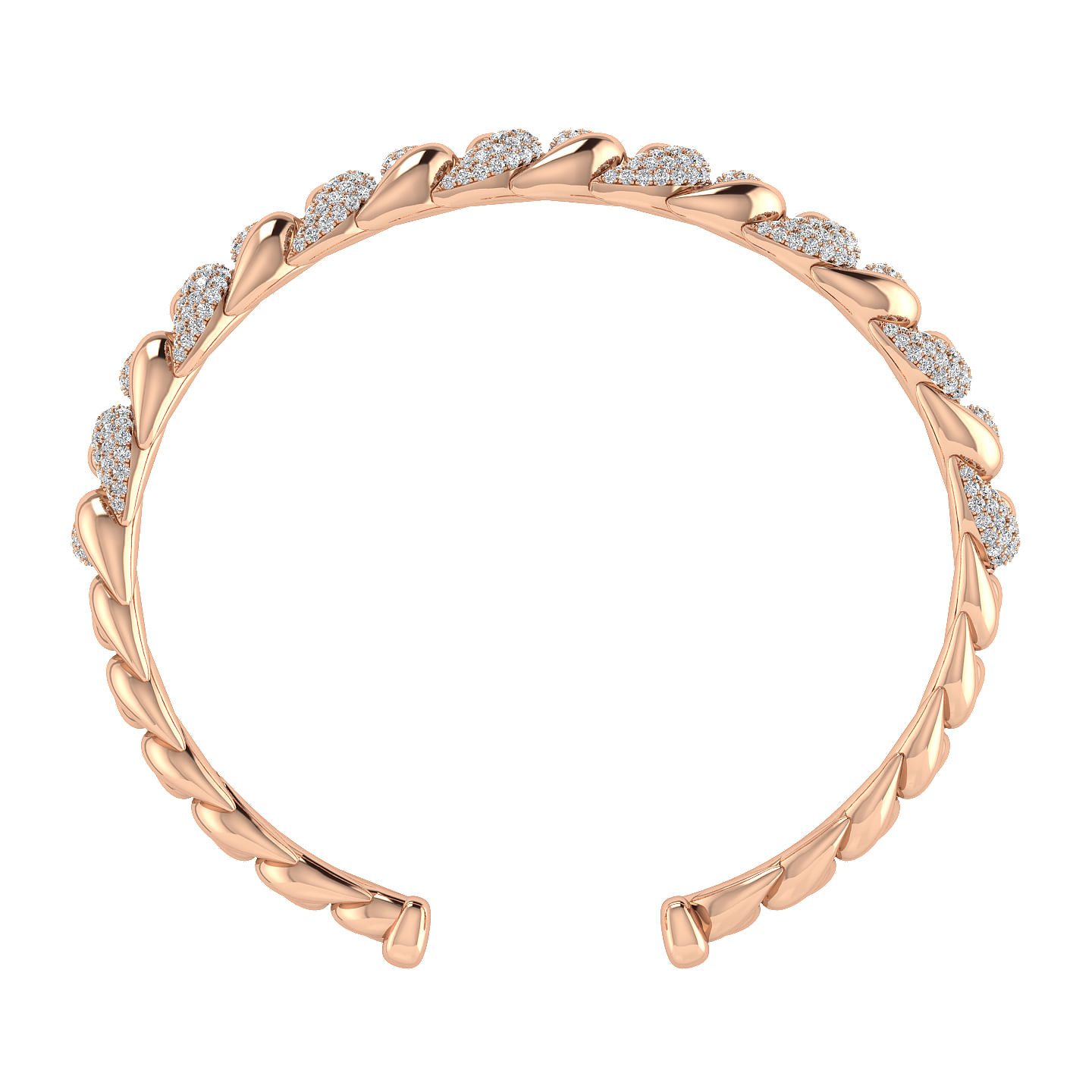 14K Rose Gold Twisted Link Diamond Pavé Cuff Bracelet