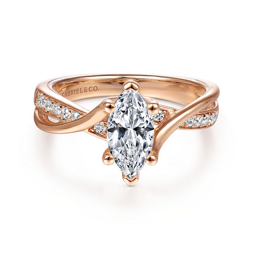14K Rose Gold Twisted Marquise Shape Diamond Engagement Ring