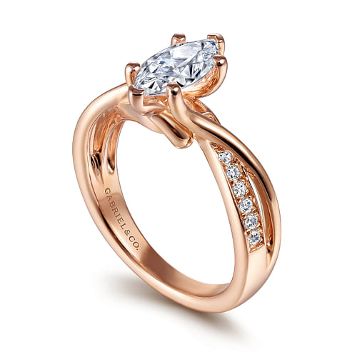 14K Rose Gold Twisted Marquise Shape Diamond Engagement Ring