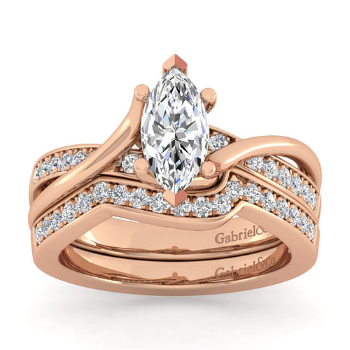 14K Rose Gold Twisted Marquise Shape Diamond Engagement Ring