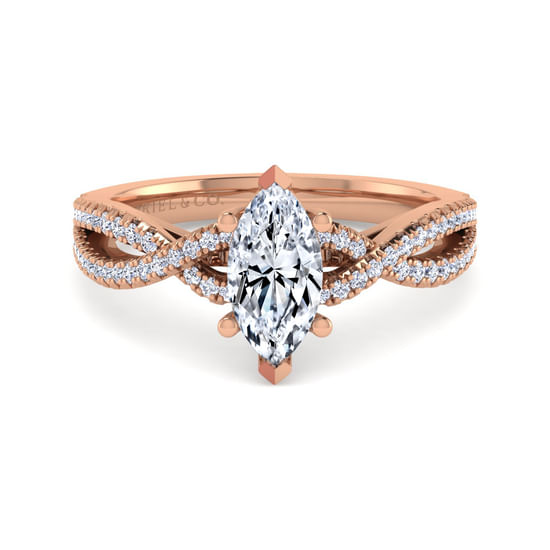 Gabriel - 14K Rose Gold Twisted Marquise Shape Diamond Engagement Ring