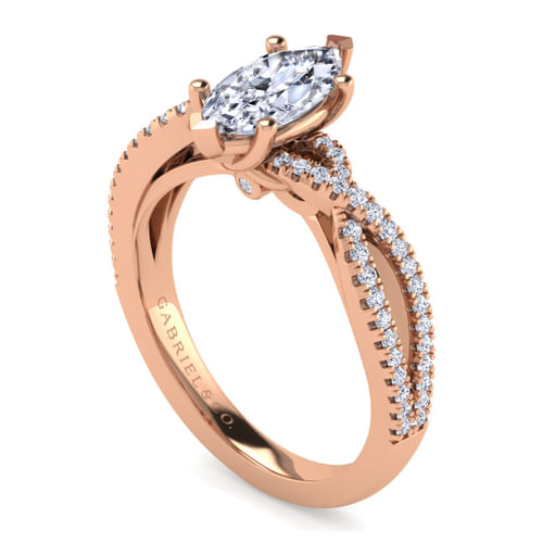 14K Rose Gold Twisted Marquise Shape Diamond Engagement Ring
