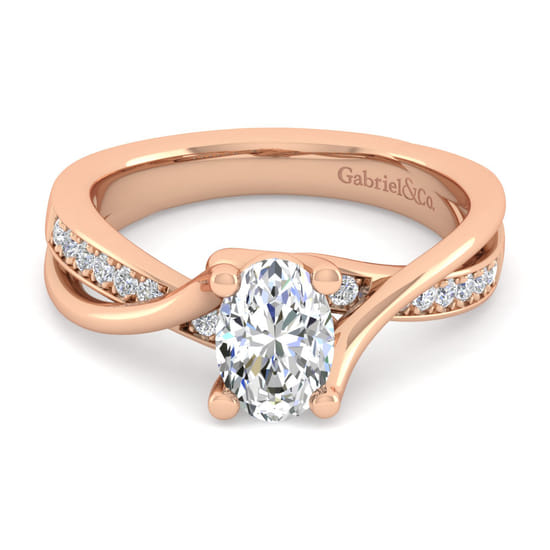 Gabriel - 14K Rose Gold Twisted Oval Diamond Engagement Ring
