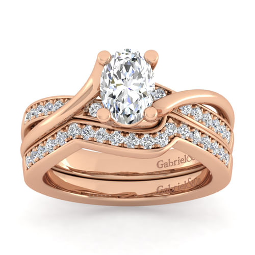 14K Rose Gold Twisted Oval Diamond Engagement Ring
