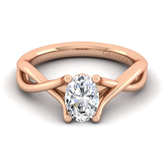 Gabriel - 14K Rose Gold Twisted Oval Diamond Engagement Ring