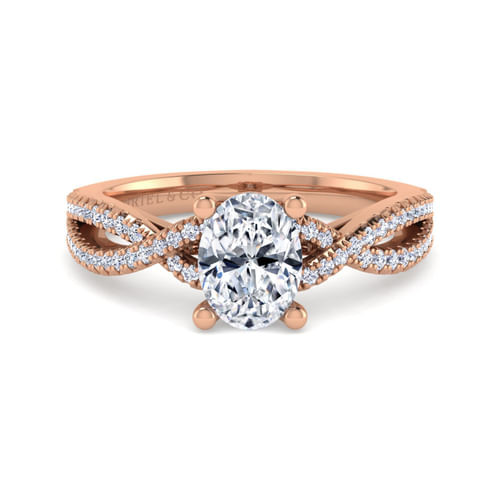 14K Rose Gold Twisted Oval Diamond Engagement Ring