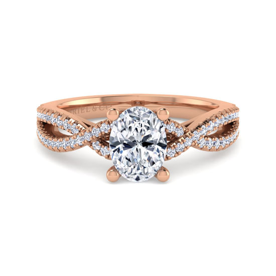 Gabriel - 14K Rose Gold Twisted Oval Diamond Engagement Ring