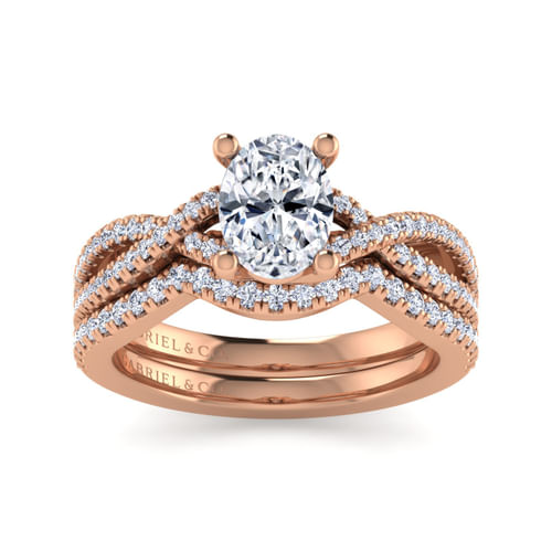 14K Rose Gold Twisted Oval Diamond Engagement Ring