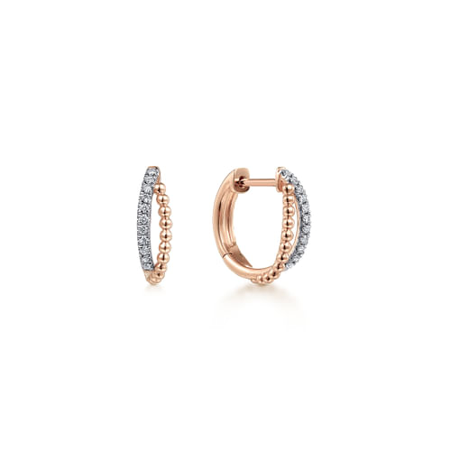 14K Rose Gold Twisted Pavé Diamond Huggies