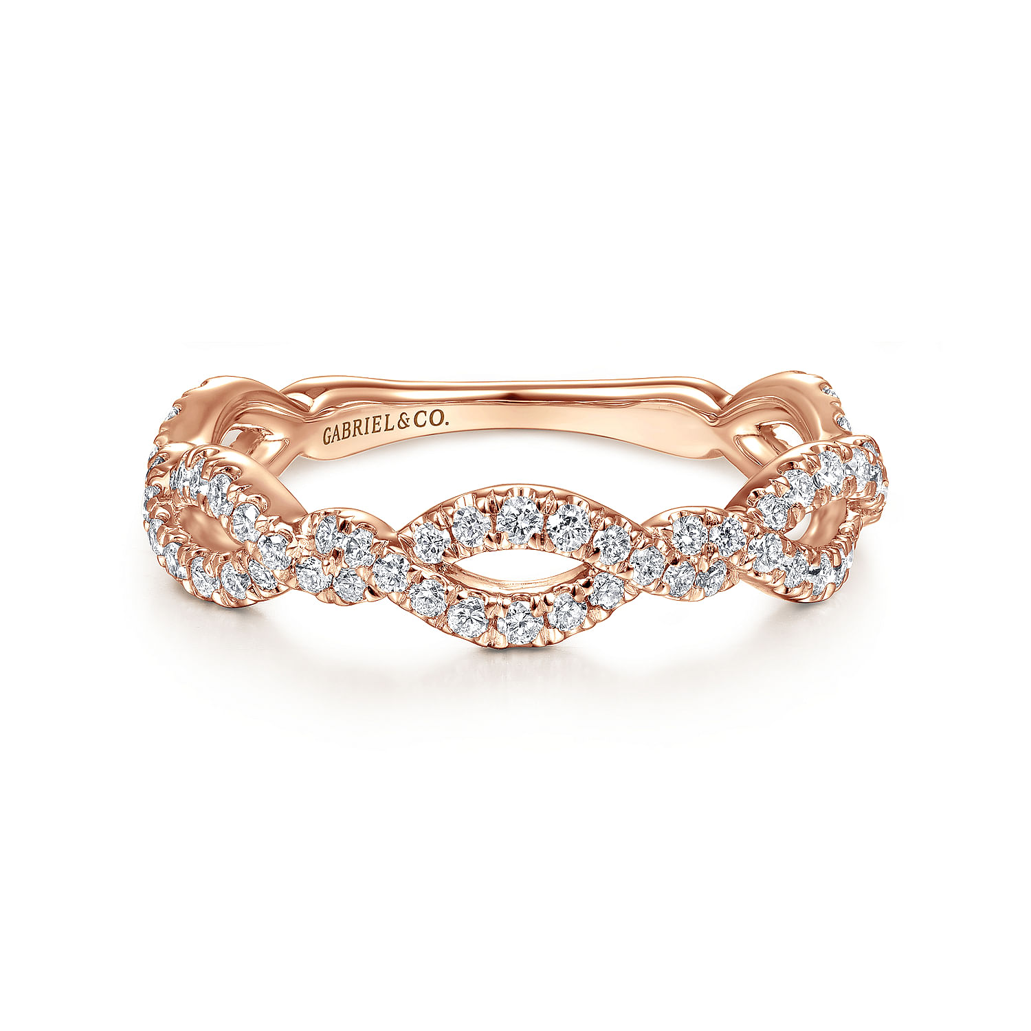 14K Rose Gold Twisted Pavé Diamond Stackable Ring