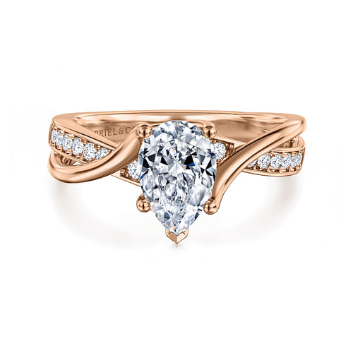 14K Rose Gold Twisted Pear Shape Diamond Engagement Ring