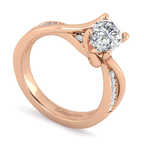 14K Rose Gold Twisted Pear Shape Diamond Engagement Ring
