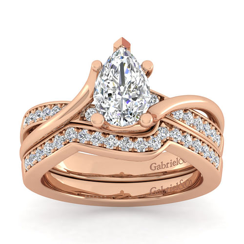 14K Rose Gold Twisted Pear Shape Diamond Engagement Ring