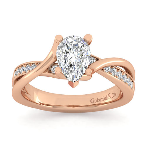 14K Rose Gold Twisted Pear Shape Diamond Engagement Ring