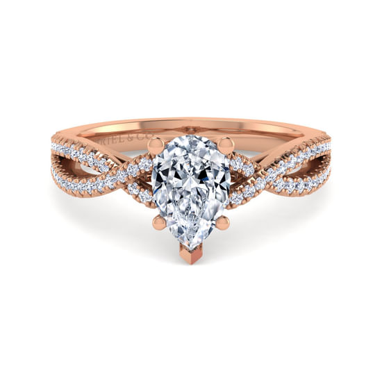 Gabriel - 14K Rose Gold Twisted Pear Shape Diamond Engagement Ring