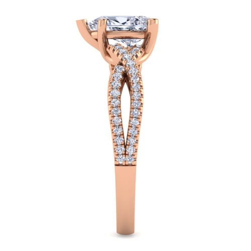 14K Rose Gold Twisted Pear Shape Diamond Engagement Ring