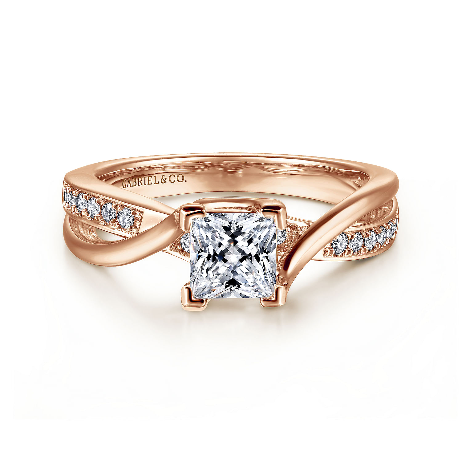 Gabriel - 14K Rose Gold Twisted Princess Cut Diamond Engagement Ring