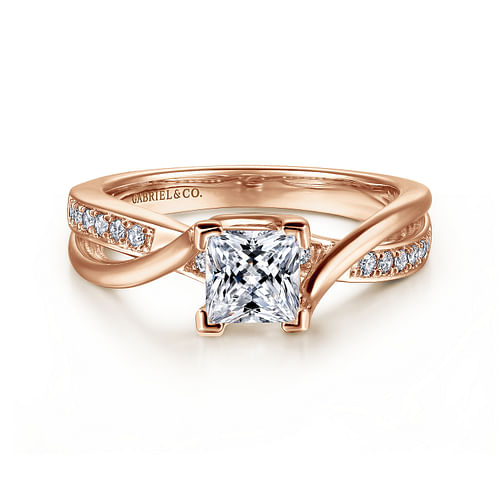 14K Rose Gold Twisted Princess Cut Diamond Engagement Ring